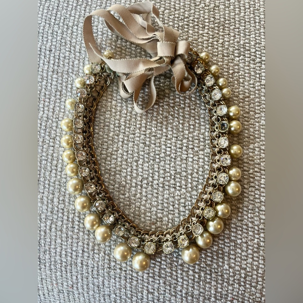 Faux pearl and diamond statement necklace